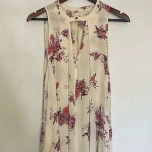 Free People Keyhole Floral Cream Tree Swing Sleeveless Tunic Tank Top; Size XS